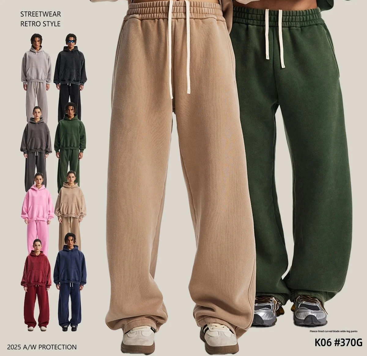 

Winter Mens Casual Pants Snow Wash Velvet Lined Curved Knife Wide Leg Washed Vintage Loose Trousers Pants man