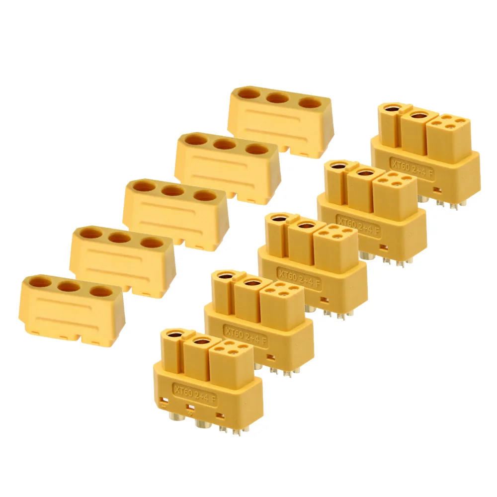 Amass XT60 – prise mâle femelle (2 + 4), 5 paires, avec broche de Signal et gaine, fil à souder, accessoires de modèle