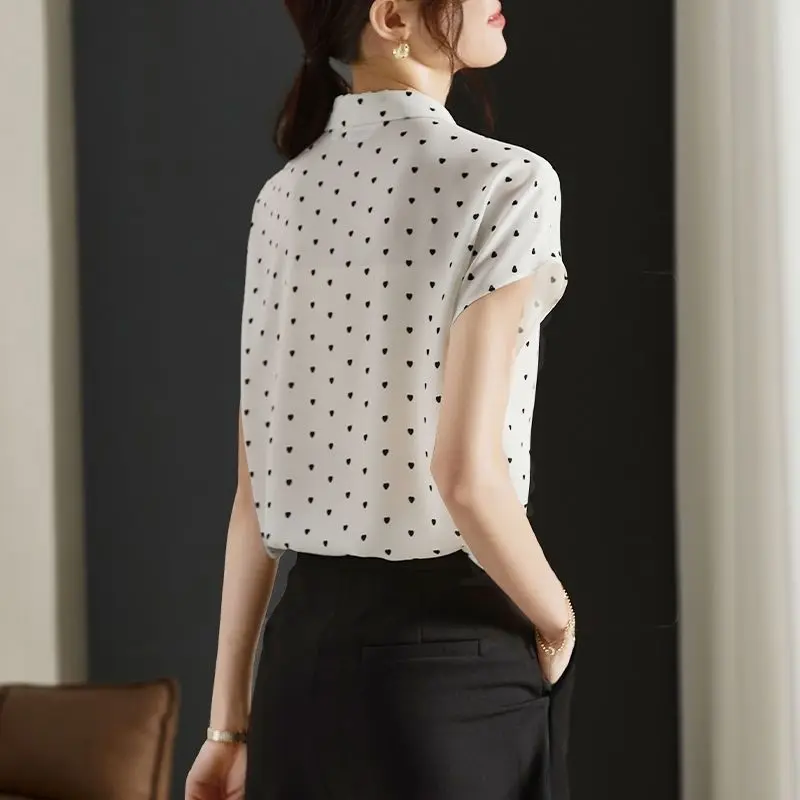 Summer New Fashion Casual Polka Dot White Chiffon Short Sleeved Shirt Loose Comfortable Original Design Youthful Wind Lady Top