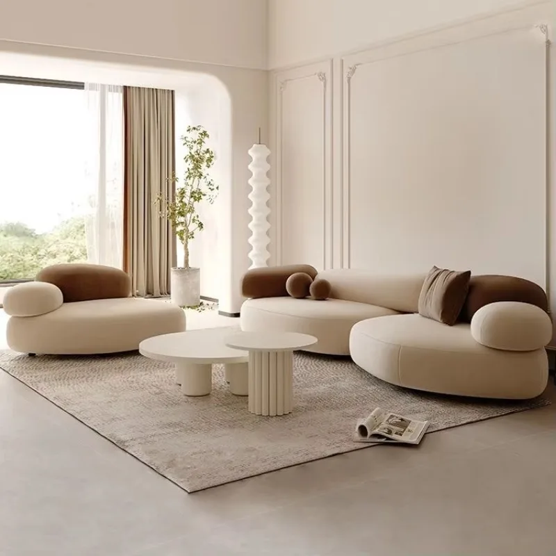 Minimalist Cloud Shape Modular Sofa Set, Boucle Fabric Curved Couch Soft Cushion for Living Room High‑Density Foam Support