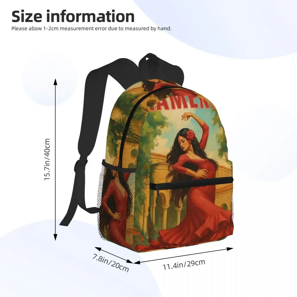 حقيبة ظهر فستان أحمر راقص الفلامنكو Daypack سعة كبيرة للأولاد والبنات حقيبة كتب مدرسية حقائب كتف للرجال والنساء #2