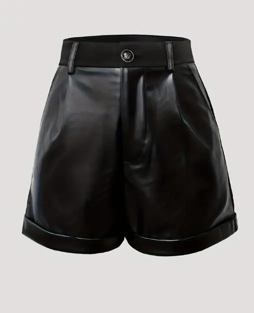 

Women's Shorts 2026 Summer Tailored New Fashion Rolled Edge Suede Patchwork Leather Shorts Suitable for Banquets and Parties