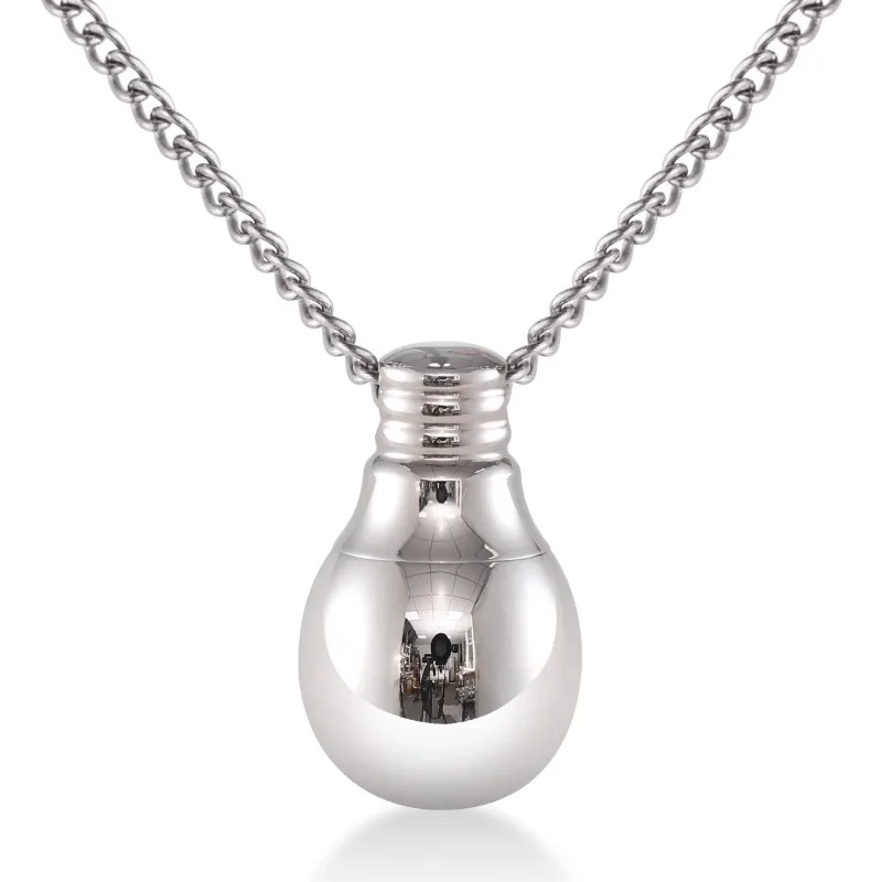 Pure Titanium Lightbulb Time Capsule Pendant Necklace Hollow Design with Storage Polished Skin-Friendly Non Allergic Unique Gift