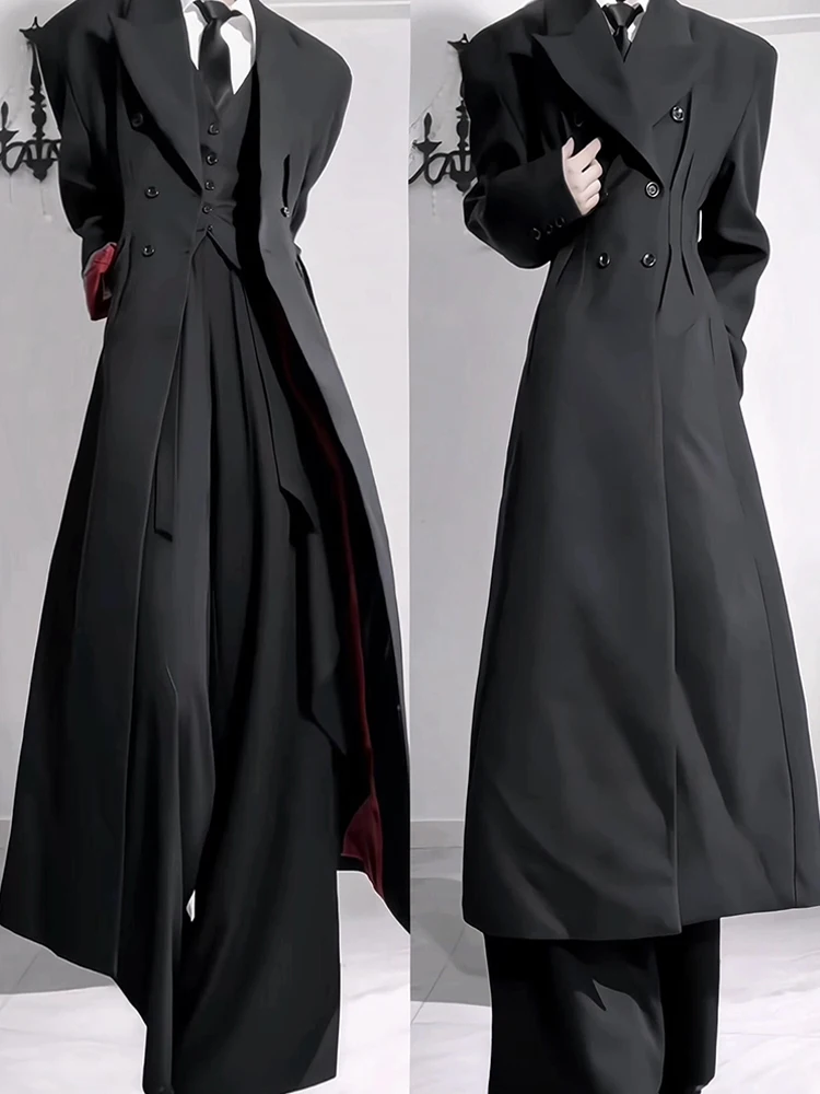 

Korean Commuter Style Women's Coat Double Row Buttons Waist Cinched Medium Length Suit Collar Spring Autumn New 2026 Model