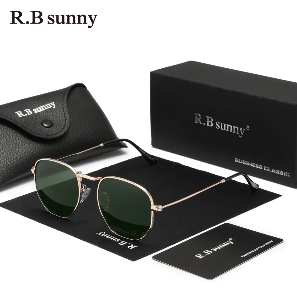 

Классические поляризованные солнцезащитные очки RBsunny, мужские шестиугольные ретро очки из нержавеющей стали, женские квадратные многоугольные очки с зеркальными линзами UV400