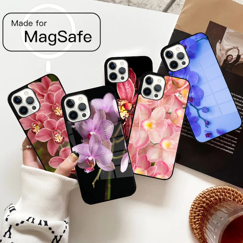 Orchid Flowers Colorful print Magnetic Phone Case For iPhone 17 Air 16e 12 13 14 15 Pro Max Magsafe Wireless Cover