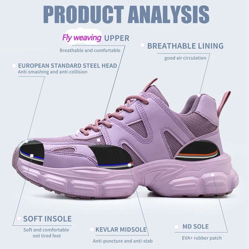 Protective Shoes For Women Men Work Sneakers Fashion Safety Shoes Anti-smash Anti-puncture Indestructible Shoes Work Boot