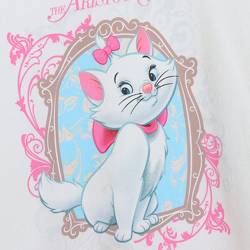 Disney Marie Cat Print Fleece Sweatshirt Women Casual O Neck Pullover Tops Cute Cartoon Long Sleeve Jumper Female Streetwear