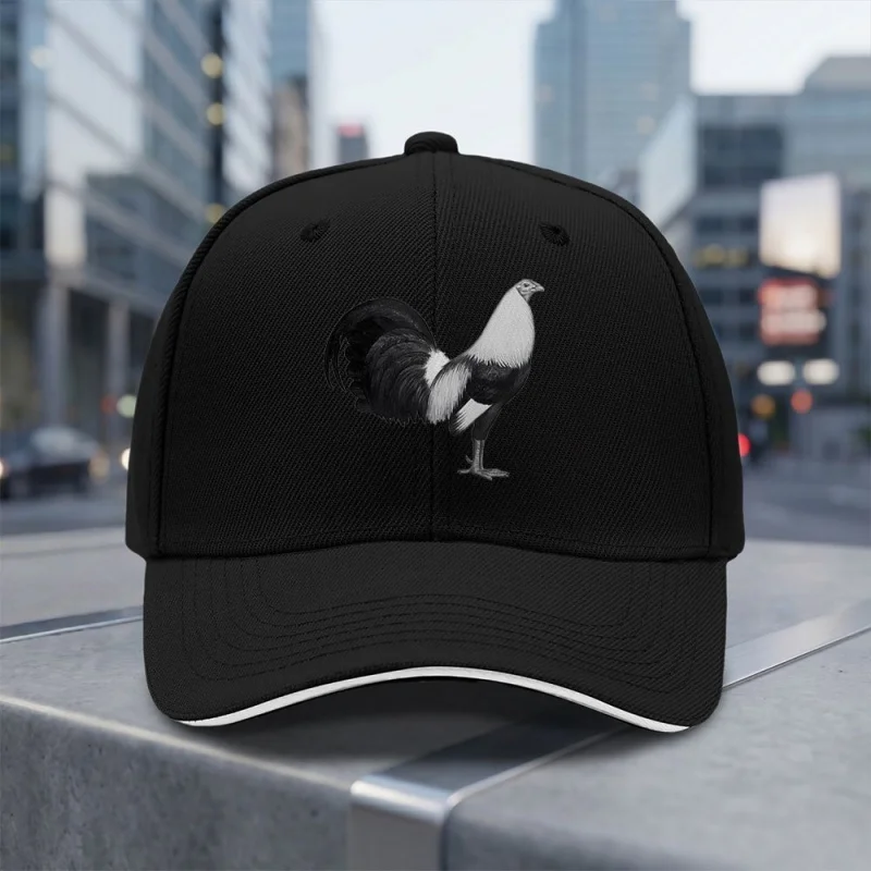 Black and White Feather Rooster Adjustable Baseball Cap