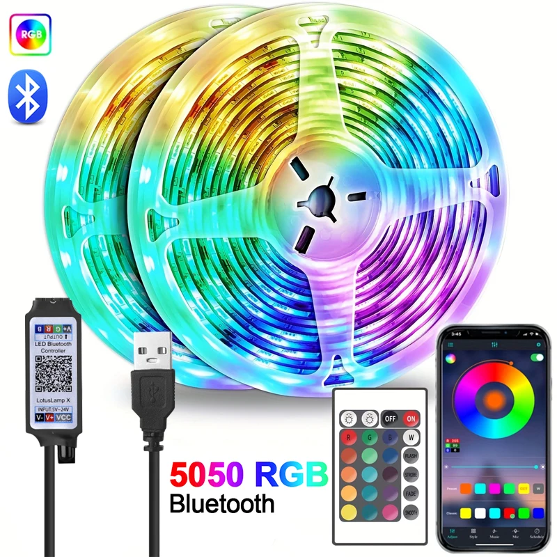 Bluetooth LED Strips SMD5050 Phone Control Neon Ice Lighting with 24Key Lamp for Bedroom Decoration TV Backlight DC5V Room Decor