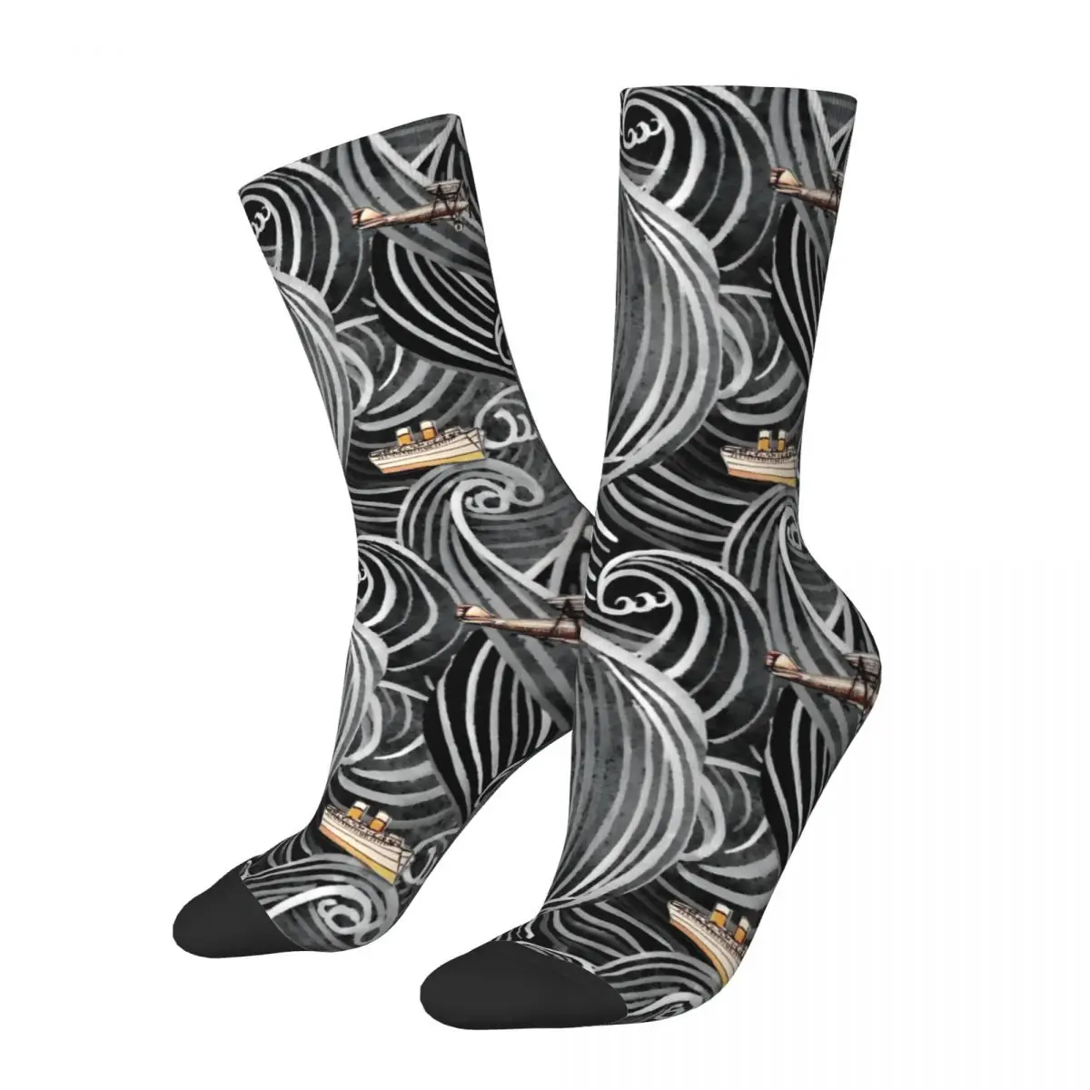 Crazy compression Adventure On The Ocean Sock for Men Harajuku Seamless Pattern Crew Sock Novelty