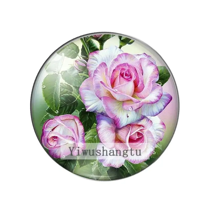 New love Beauty rose Vintage flowers  8mm/10mm/12mm/18mm/20mm Round photo glass cabochon demo flat back Making findings ZB0543