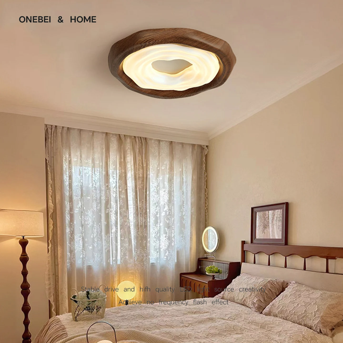 ONEBEI Middle Ancient Style Walnut Color Cookie Ceiling Light Bedroom Dining Room Children's Ceiling