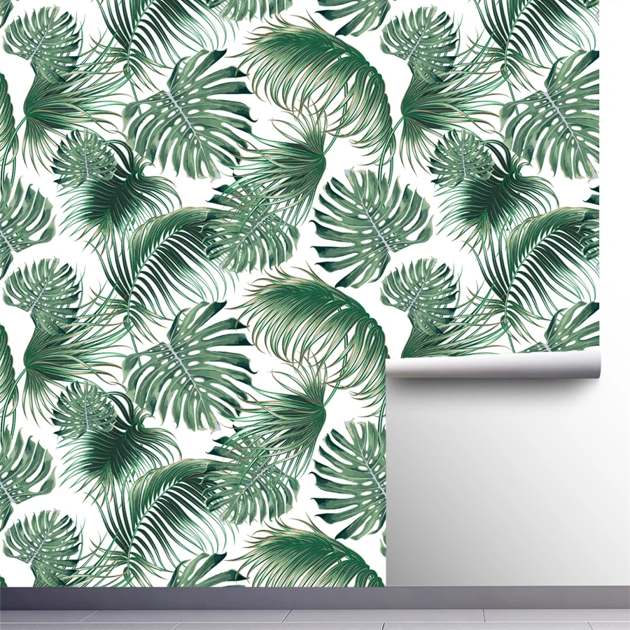 

Modern 3D Green Tropical Leaf Wallpaper Living Room Bedroom Bathroom Self-Adhesive Waterproof Wall Paper For Wall 3 D Home Decor