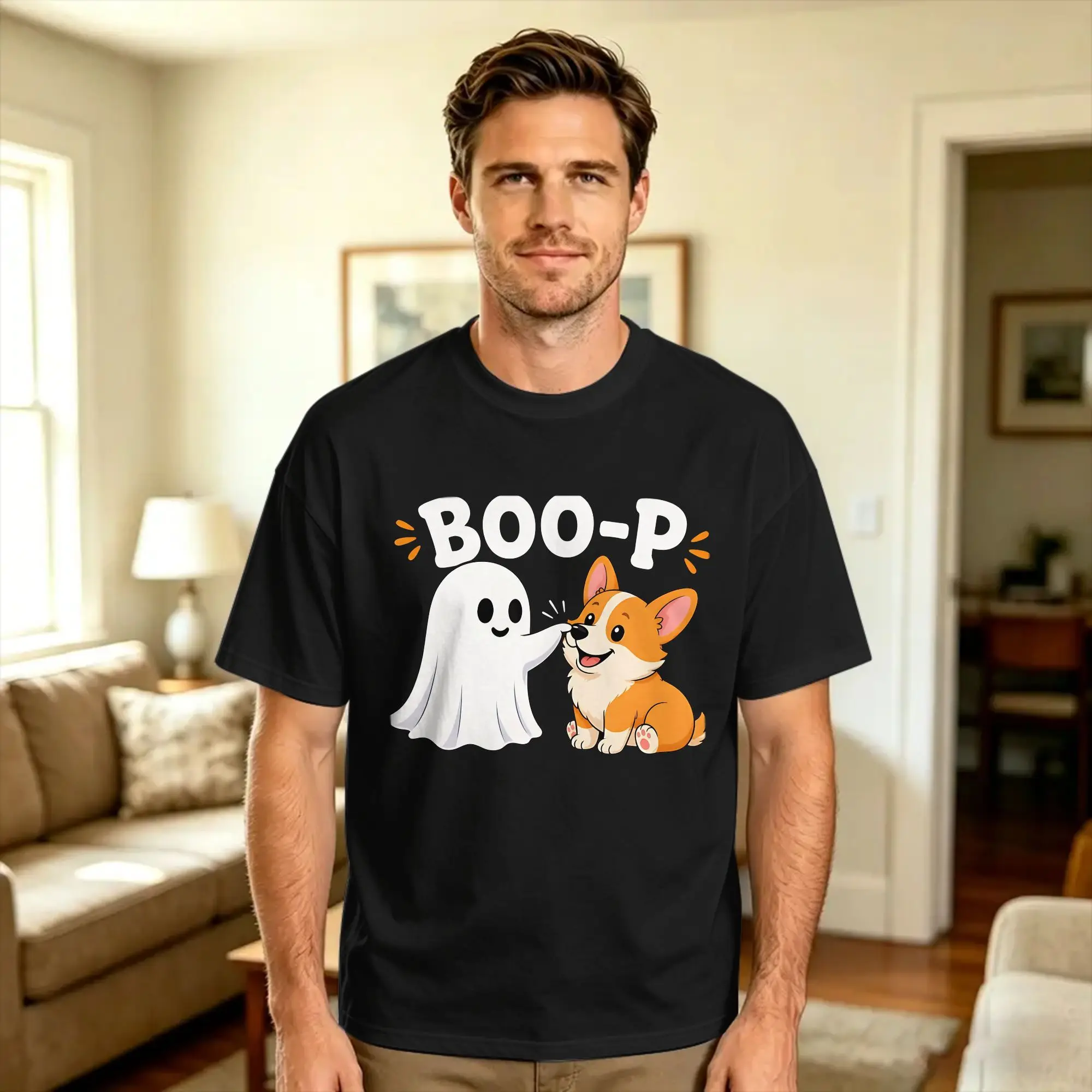 Vintage T-Shirt Corgi Boo P Ghost Nose Boop Halloween Dog Lover 100 Cotton T Shirts  Trending Tee Shirt Casual Short Sleeve Tops