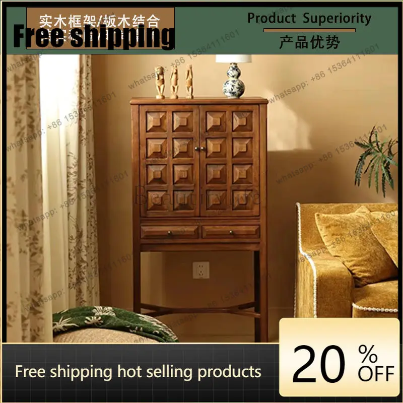 jj5  Best Seller Yj9 Small Solid Wood Living Room Dining Side Decorative Cabinet Ultra-thin White Wax Premium French Retro