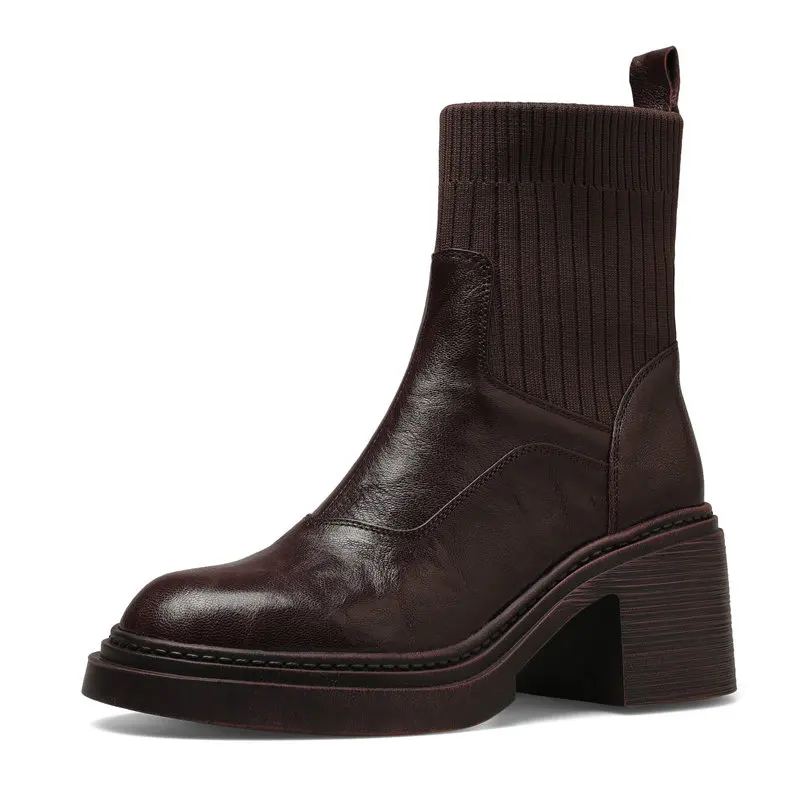 

Новинка 2025 года, ботинки челси на платформе, эластичные ботинки из натуральной кожи до щиколотки, осенне-зимняя женская обувь