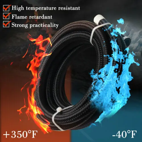 Universal 6AN 10FT Fuel Line Hose Kit Nylon & Stainless Steel Braided Oil Swivel Black + 6pcs Hose End Fitting Red-Blue