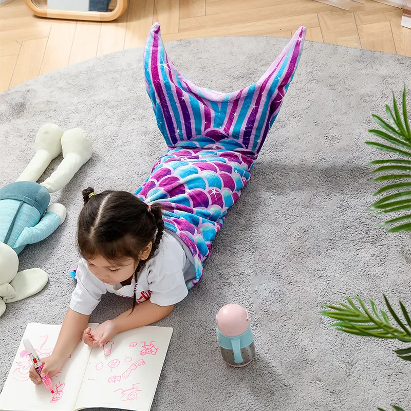 

Flannel Mermaid Blanket Sleeping Blanket Adult Children Universal Mermaid Tail Blanket Children Sleeping Bag Shooting Props