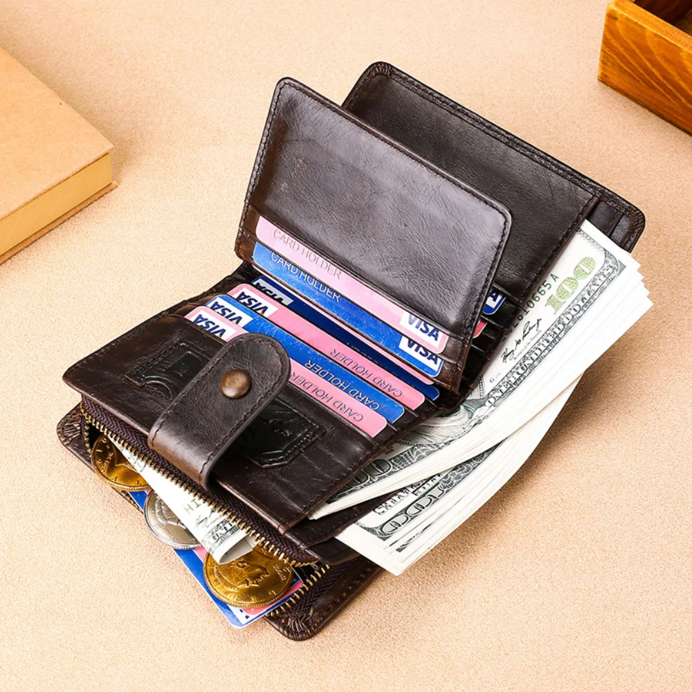 MOTAORA Men's Wallet Men Small RFID Blocking Pocket Crazy Horse Genuine Leather Wallet With Flip ID Vintage Coin Purse For Male