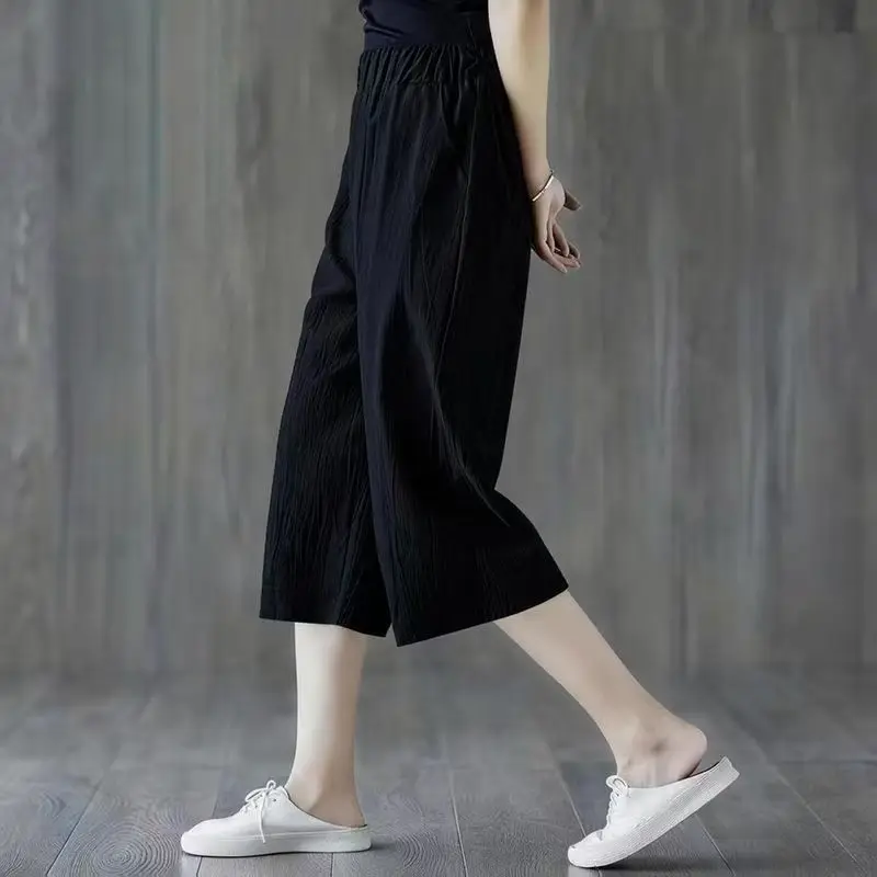 Loose High Waist Wide Leg Pants Women's Summer Thin Casual Trousers Korean Style Seven-Foot Pants Breathable Skin-Friendly