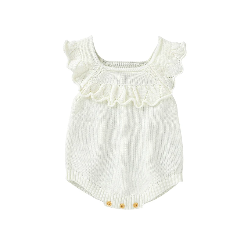 Doll Collar Sleeveless Newborn 0-18 Months Jumpsuit Bodysuit Breathable Knit Acrylic Baby Girls Rompers Infant Playsuit