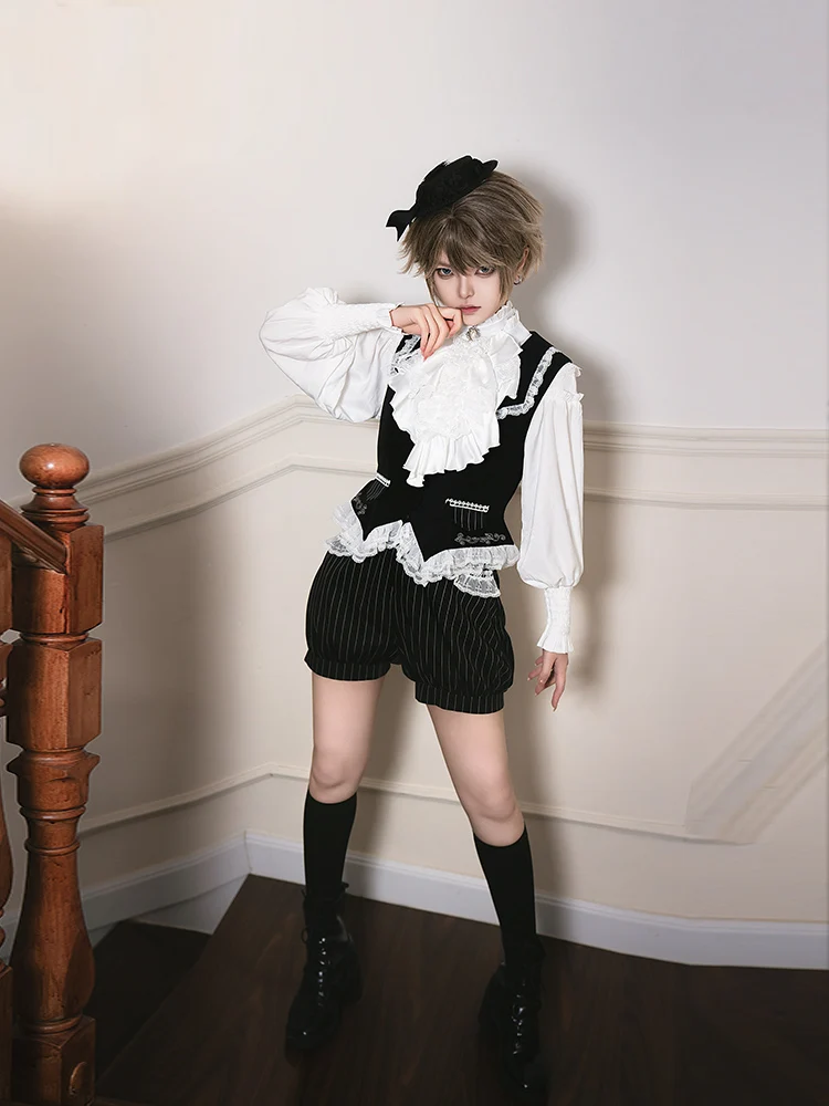 Originele Hemdvest Short Flikker/Meid Op Twin Lolita Jurk Vintage Gothic Lolita Set Met Lange Mouwen Met Puji