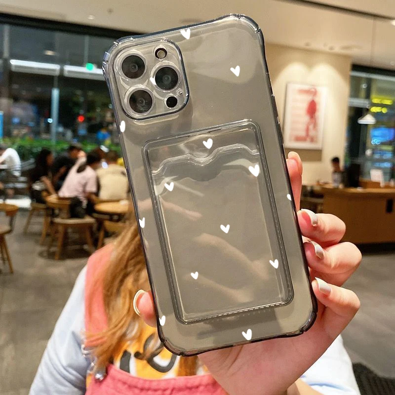 Hülle für iPhone 18 17 16 15 14 13 12 11 Pro Max Schwarz Weiß Herz Transparente Handyhülle für iPhone 16 Plus Brieftasche Kartenfach Hülle – Detail 11