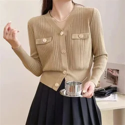 2024 Spring and Autumn New Cashmere Sweater Women's V-Neck Knitted Cardigan Loose Long-Sleeved Sweater Beige Top Pink Black