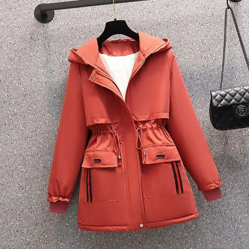 Fleece Warm Windbreaker Female 2024 Autumn And Winter New Korean Fashion Slim Temperament In The Long Hooded Loose Coat Tide.