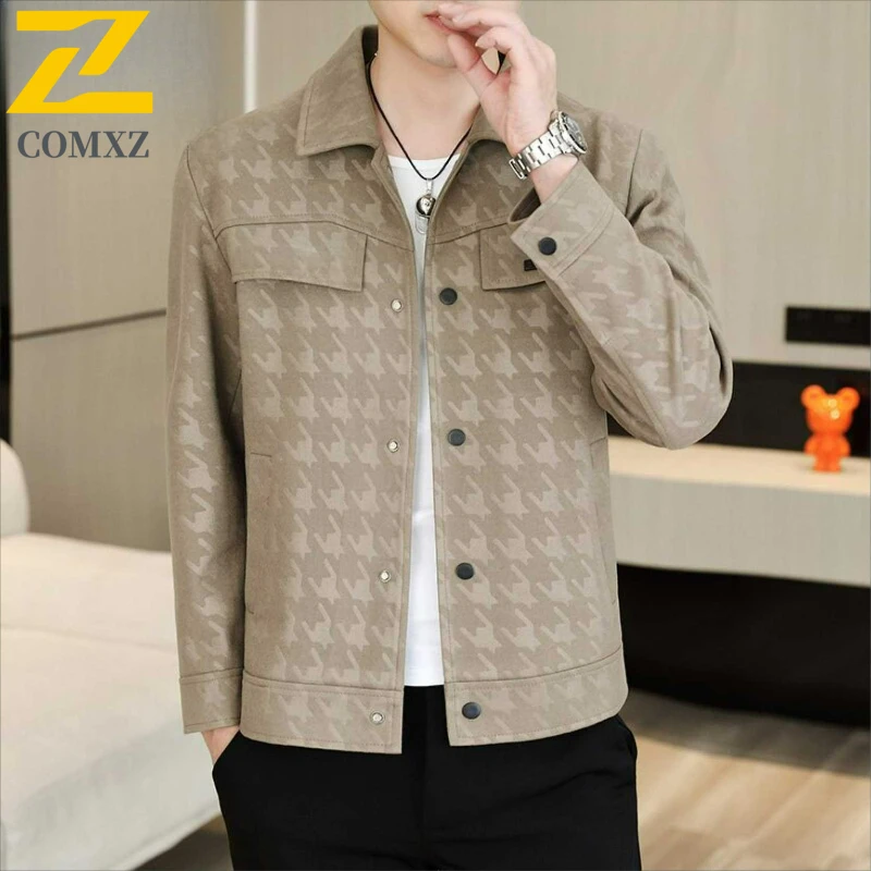 

COMXZ Mens Leather Jacket 2025 New Light Luxury Outdoor Work Windproof Coat Premium Casual Daily Comfortable Autumn Outerwear​
