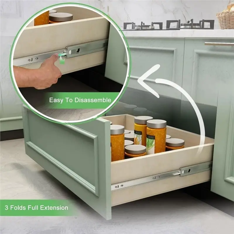 B50C Full Ext 12 Inch Stainless Steel Push To Open Drawer Slides, 100Lb Ball Bearing,Rustproof For Home, Bath, Dresser, Pantry