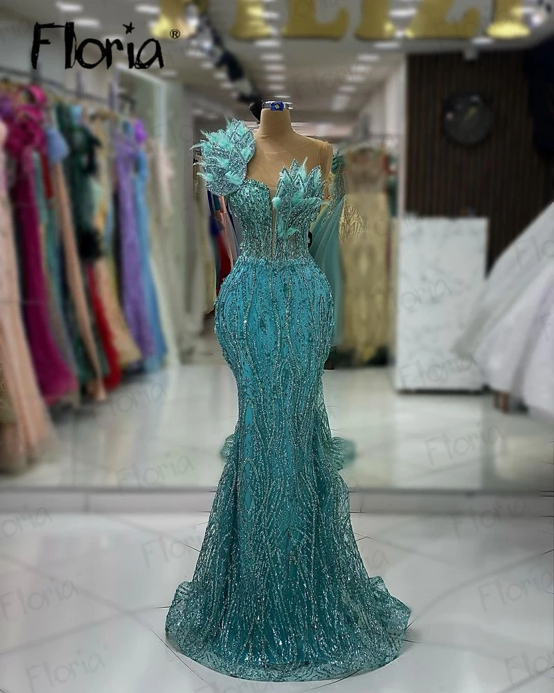 Robe de Soirée Longue en Plumes de Dubaï, Tenue de Célébrité, Entièrement Perlée, Luxueuse, Forme Sirène, 2023