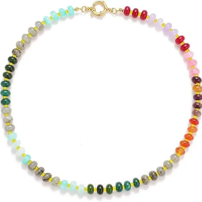 جديد بسيط عصري قوس قزح الحجر الطبيعي قلادة سلسلة الترقوة الصيف الشاطئ نمط اللؤلؤ قلادة ملونة #5