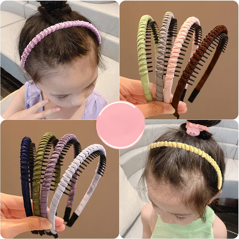 2023 New Children Sweet Solid Toothed Anti Slip Headband Kids Lovely Colorful Hair Hoop Baby Girls Cute Acrylic Hair Accessories