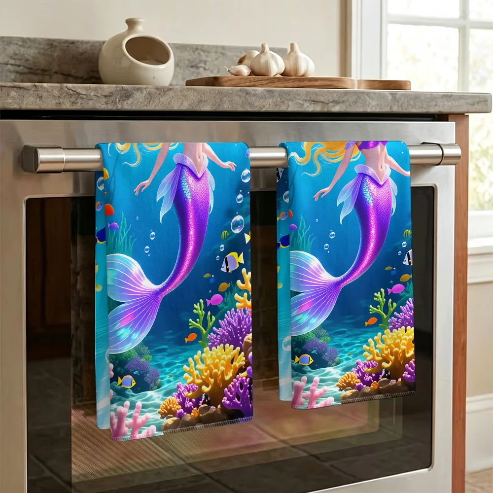 1pc/2pcs Magic Mermaid Themed Kitchen Towel-Super absorbent, reusable polyester dishcloths perfect for home decor, cooking, baki