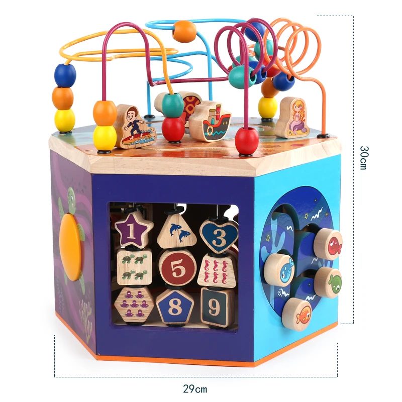 Multi Function 6 Sides Diy Educational Mini Abacuse Maze Beads Kids Wooden Activity Cube Toy