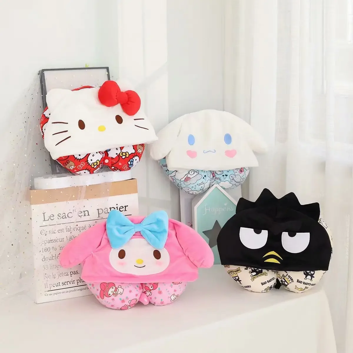 Hello Kitty New Cartoon Hooded U-shaped Pillow Animal Series Office Worker Portable Hooded Neck Protection Pillow U-shaped Cute