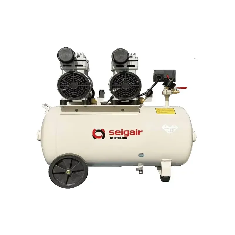 Portable 750W*2 2HP 50L 2-cylinder Industrial Oil-free Silent Electric Air Compressor