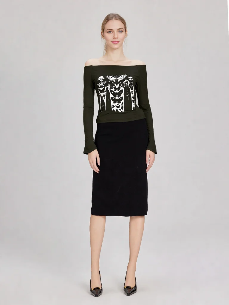 Harajuku جماليات خمر الشارع الشهير المرأة قمة الموضة فاسق كم طويل س الرقبة المحملة موضة عادية Y2K تنوعا القوطية تي شيرت #1