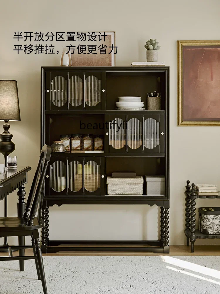 

zq1American solid wood tall feet, dining side, French black, living room storage, wine cabinet bookcase
