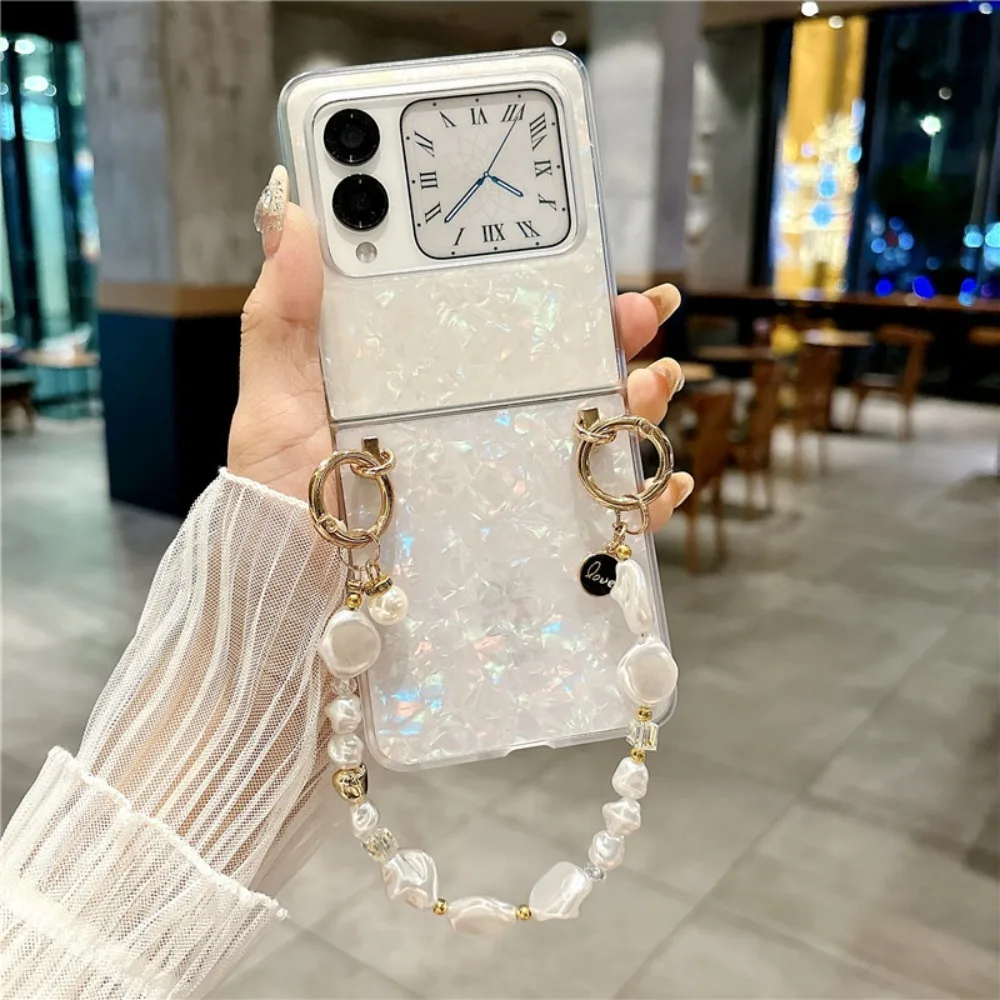 

Для Huawei Pura X Nova Flip Pocket 2 P50pocket с текстурой корпуса, чехол для телефона, элегантный прозрачный противоударный чехол с жемчужной цепочкой