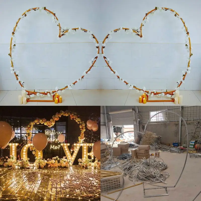 

Unique Grand Event Heart Backdrops Frame Large Flower Arch Balloon Display Rack Cherry Vine Engagement Props Welcome Door Stand