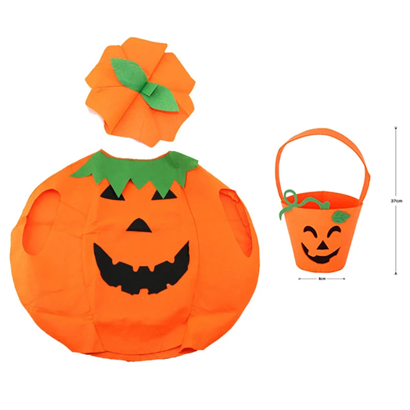 Halloween Party Pumpkin Costume with Hat Handbag Ghost Pumpkin Witch Trick or Treat Candy Bag for Children Adult Cosplay Suits