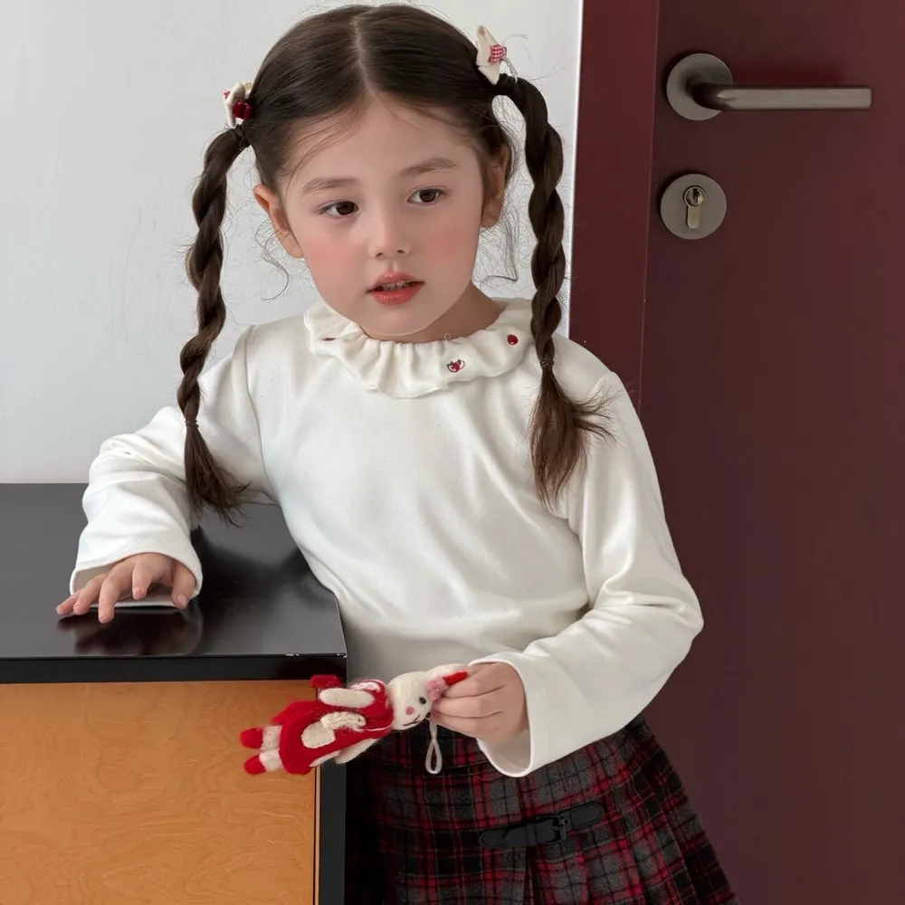 

baby girl clothes baby clothes Solid color soft and comfortable white pullover Cartoon pattern embroidered sweet girl's top