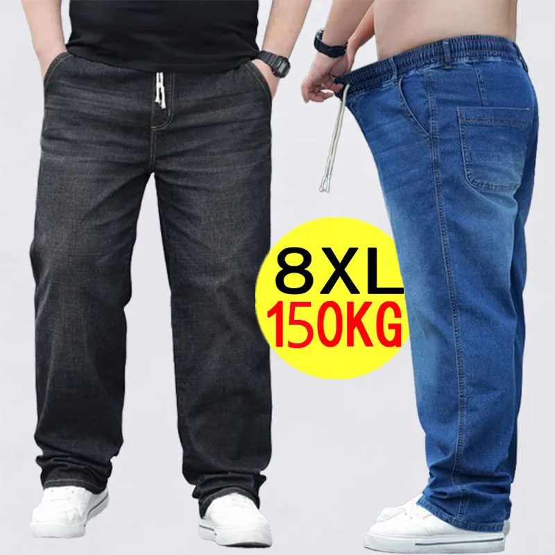 2026 8XL Oversized Jeans For Men Elastic Waist Loose Fit Comfortable Denim Pants Plus Size 150KG Casual Streetwear Trousers New