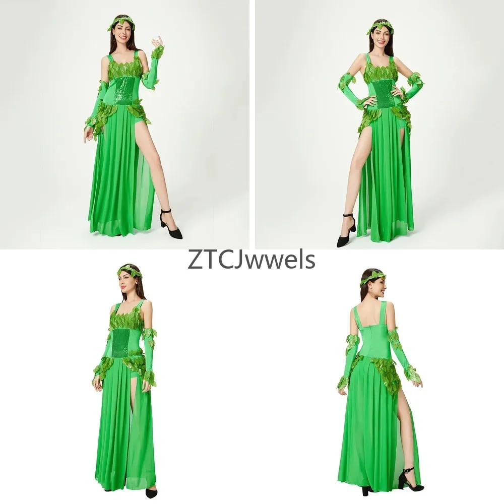 

Forest Elf Cosplay Costume Green Fairy Dress Set with Suspender for Stage Performance Role Play