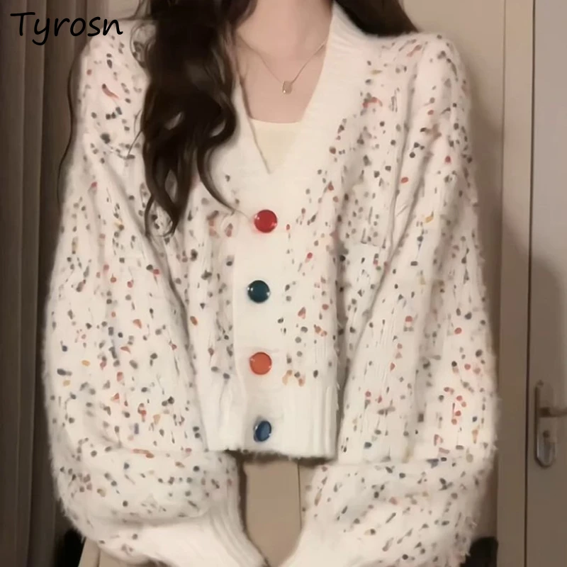 Cardigan Women Sweet Cute Korean Style Youth Fashion Students All-match Simple Leisure Lantern Sleeve Knitte Sweaters Designer