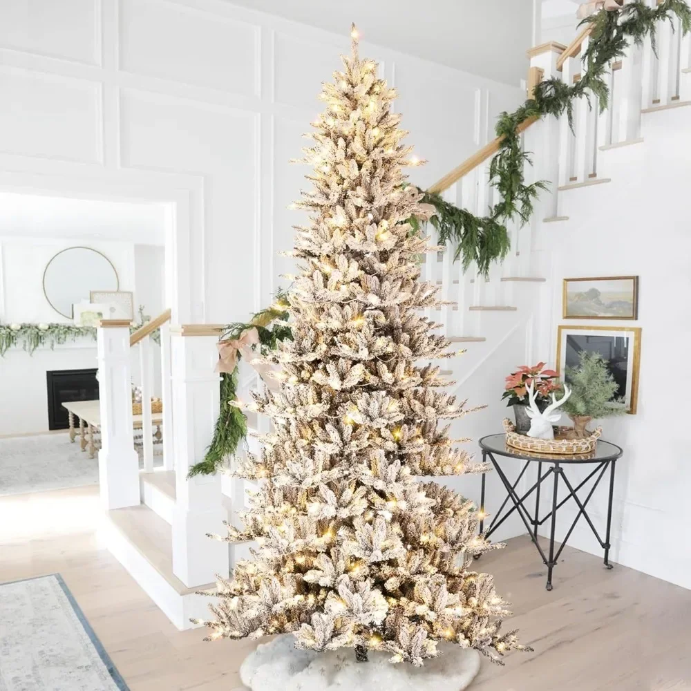 

Christmas Tree, with 950 Warm White Lights and Metal Stand-,11FT Large Pre-Lit Flocked Full Size Fir Artificial Christmas Tree