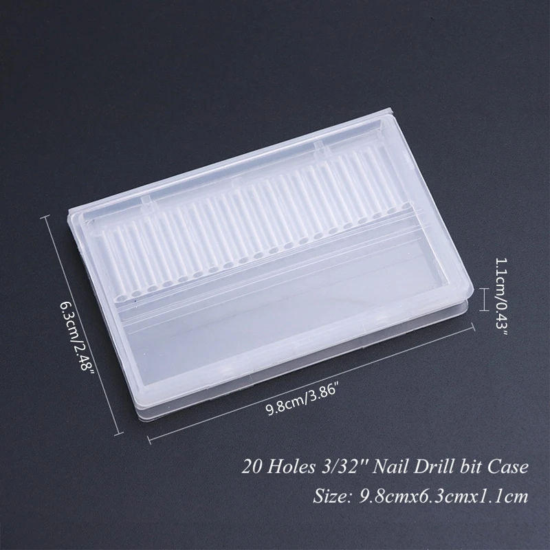 Hộp lưu trữ trống 20 khe cho mũi khoan móng tay Hộp hiển thị acrylic trong suốt